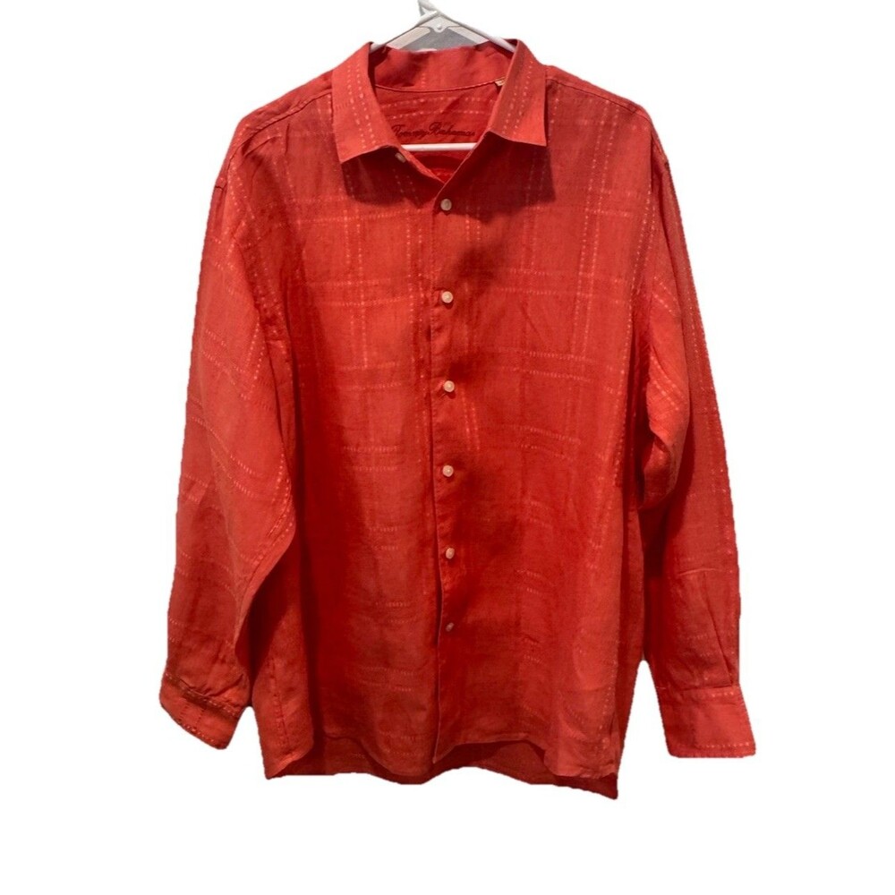 Tommy Bahama Relax Long Sleeve 100% Linen Shirt‎ Salmon Mens Large Beachy Cruise